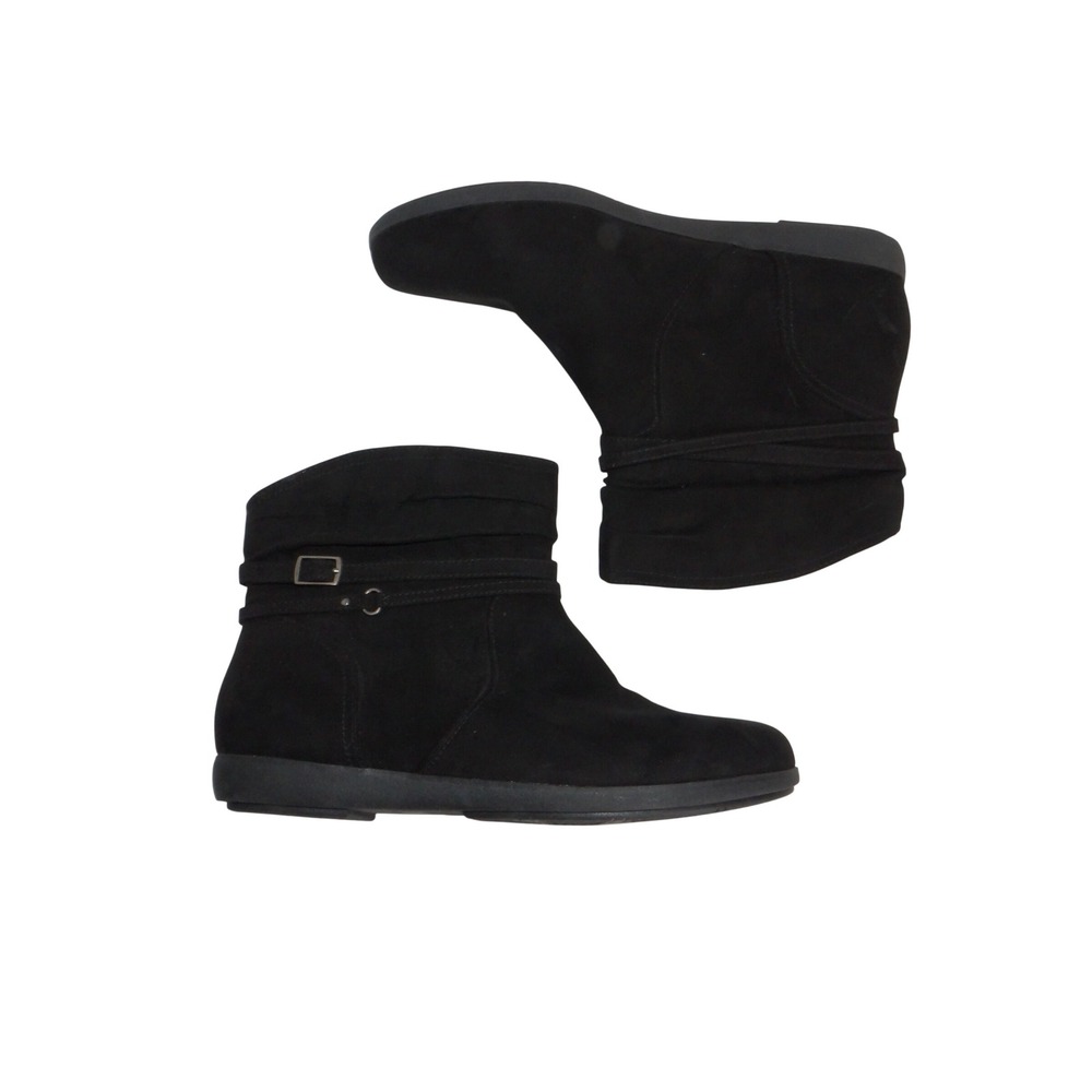 SJB Kinley Black Slouchy Ankle Boots Buckle Strap Flat Booties 7.5M 100-3503